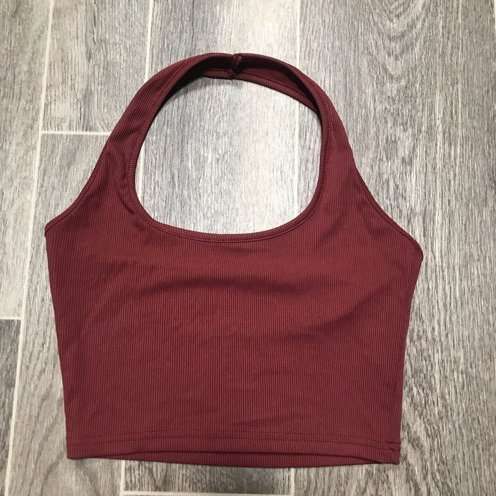 **3/$15** Brown Rib Knit Halter Crop Top